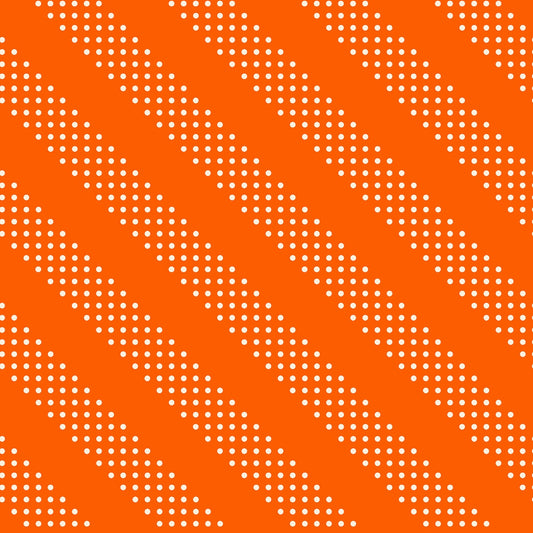 Small white diagonal polka dots create a striped effect on goldfish orange cotton quilting fabric. Sidekicks by Ruby Star Society's Ruby Star Society.