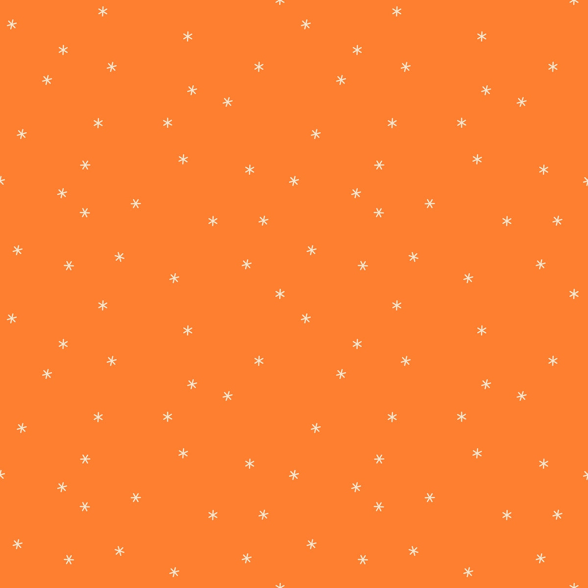 Moda's bright orange cotton quilting fabric from Sidekicks by Ruby Star Society's Ruby Star Society features small white asterisks scattered allover.
