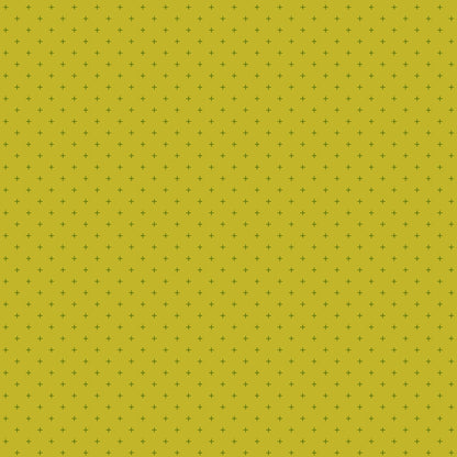 Moda's Sidekicks by Ruby Star Society's Ruby Star Society cotton quilting fabric with small dark green plus signs forming a diagonal grid on a pistachio green ground.