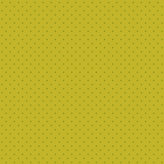 Moda's Sidekicks by Ruby Star Society's Ruby Star Society cotton quilting fabric with small dark green plus signs forming a diagonal grid on a pistachio green ground.