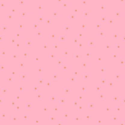 Moda's posy pink with scattered peach orange stars Sidekicks nursery cotton quilting fabric by Ruby Star Society's Ruby Star Society.