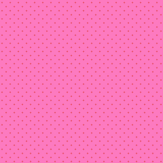 Moda's vivid pink with tiny red plus signs Sidekicks by Ruby Star Society's Ruby Star Society cotton quilting fabric.