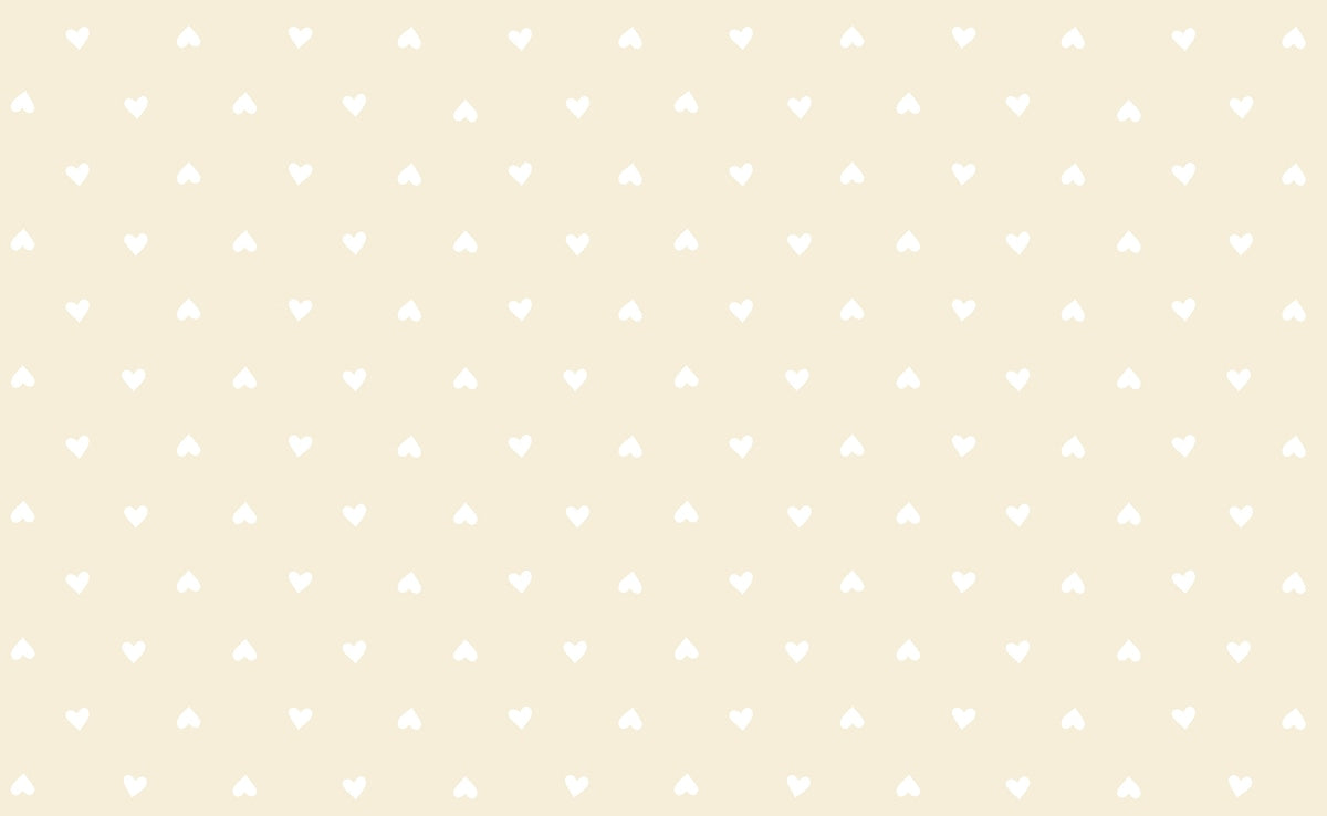 Sparkle Shopper by Ruby Star Society's Melody Miller cotton quilting fabric, featuring small white Valentine's Day hearts scattered on a cream background.