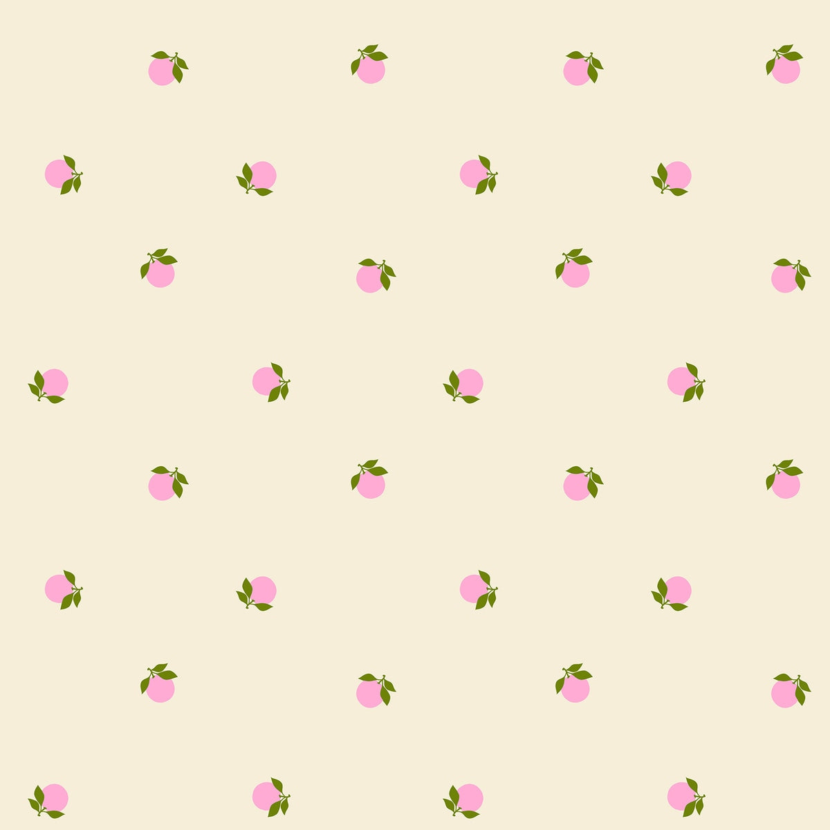 Pink fruits with olive leaves on shell cream cotton quilting fabric, Sparkle Shopper by Ruby Star Society's Melody Miller. Nursery, spring themes.