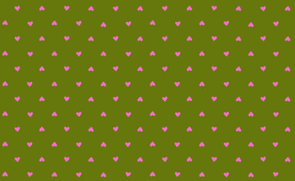 Moda's pink hearts on sprout green cotton quilting fabric, Sparkle Shopper by Ruby Star Society's Melody Miller, for Valentine's Day or nursery.
