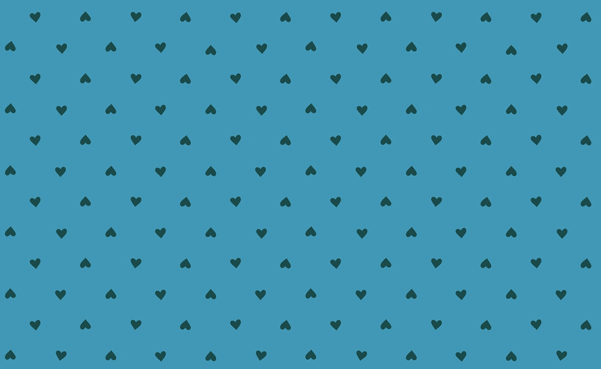 Sparkle Shopper by Ruby Star Society's Melody Miller cotton quilting fabric: small dark teal blue hearts on vintage blue. Perfect for Valentine's Day.