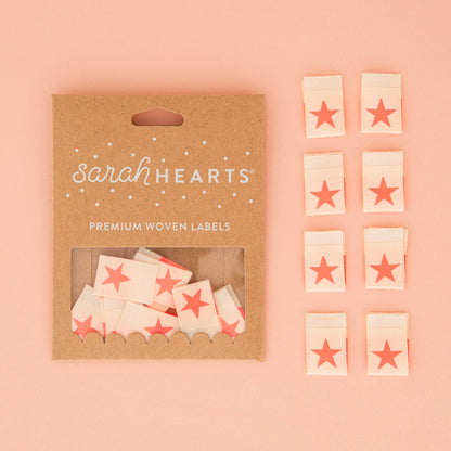 Sarah Hearts - Pink Neon Stars - Sewing Woven Clothing Label Tags - LP224