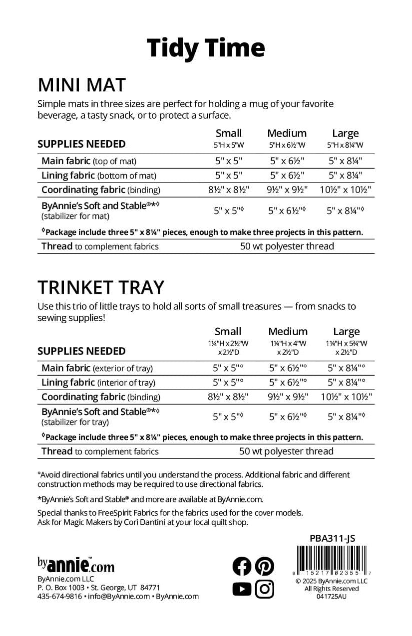 Tidy Time - Patterns by Annie - Paper Pattern - PBA311-JS