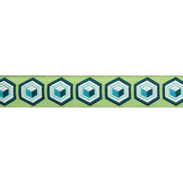 Renaissance Ribbons - Hexagon in Green & Blue 7/8" - One Yard