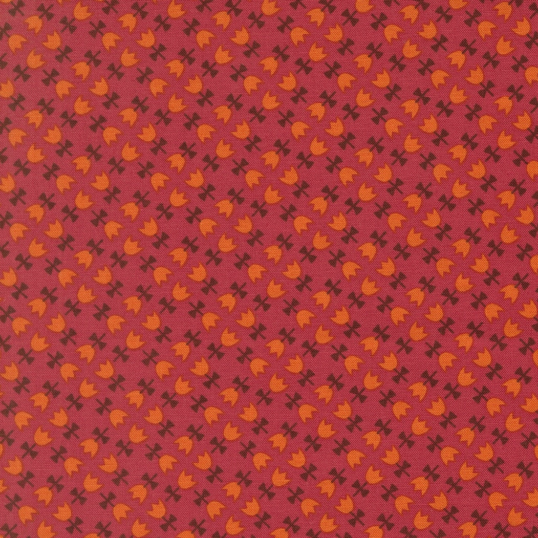 Moda's orange tulips with dark brown leaves on chrysanthemum cotton quilting fabric, Toast and Jam by Elizabeth Hartman.