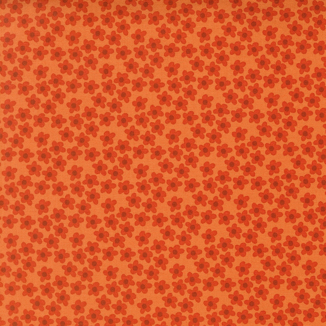 Moda's small coral flowers on clementine orange cotton quilting fabric from Toast and Jam by Elizabeth Hartman.