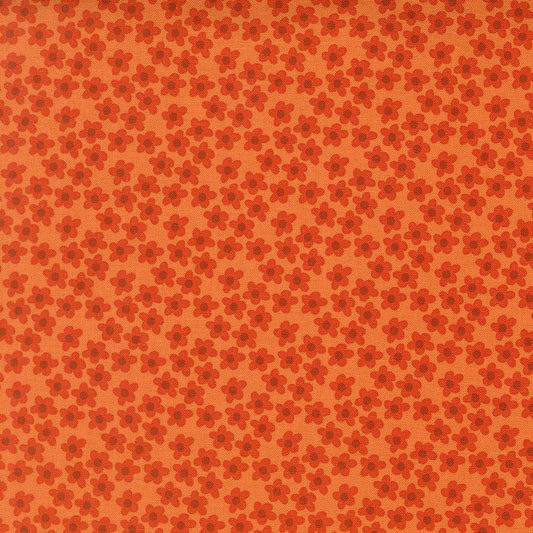 Moda's small coral flowers on clementine orange cotton quilting fabric from Toast and Jam by Elizabeth Hartman.