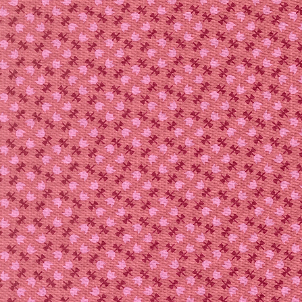 Muted rose cotton quilting fabric with small tulips and bows for Moda's Toast and Jam by Elizabeth Hartman.