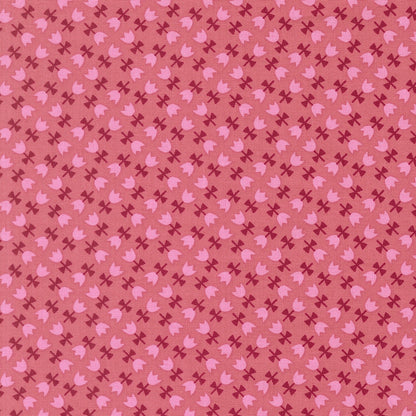 Muted rose cotton quilting fabric with small tulips and bows for Moda's Toast and Jam by Elizabeth Hartman.