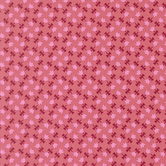 Muted rose cotton quilting fabric with small tulips and bows for Moda's Toast and Jam by Elizabeth Hartman.