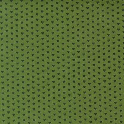 Moda's small dark hearts in a geometric pattern on evergreen Toast and Jam by Elizabeth Hartman cotton quilting fabric