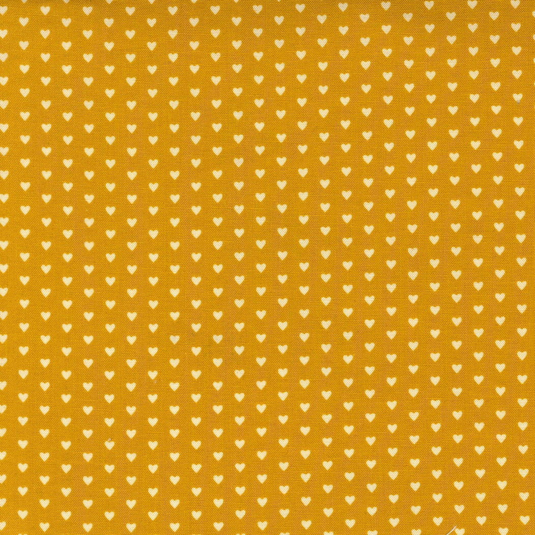 Moda's small cream hearts on goldrush gold Toast and Jam by Elizabeth Hartman cotton quilting fabric