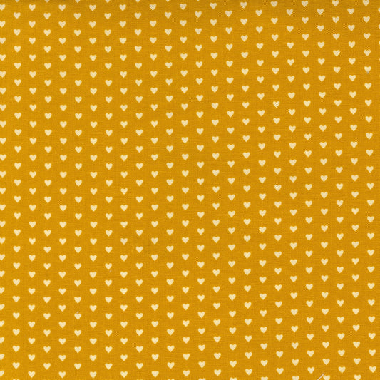 Moda's small cream hearts on goldrush gold Toast and Jam by Elizabeth Hartman cotton quilting fabric