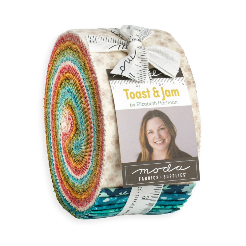 Moda's Toast and Jam Jelly Roll by Elizabeth Hartman. 40 strips of cotton quilting fabric. SKU 51290JR.