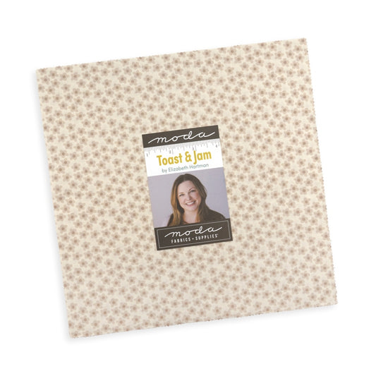 Moda's Toast and Jam Layer Cake by Elizabeth Hartman. 42 squares of 100% cotton quilting fabric, SKU 51290LC.