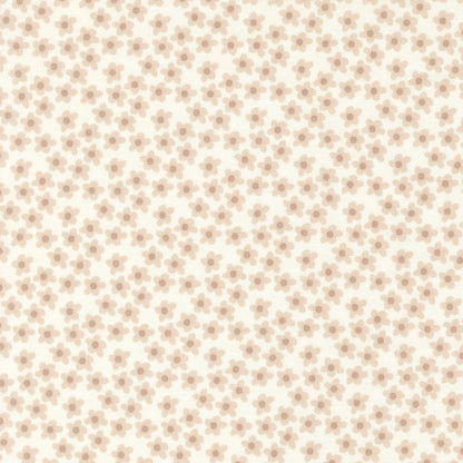 Moda's small flowers on off white Toast and Jam by Elizabeth Hartman cotton quilting fabric with scattered light tan flowers and taupe centers.