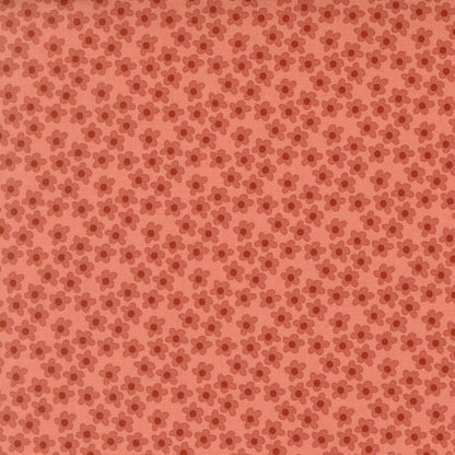 Moda's small muted rose flowers with reddish brown centers on rose amber Toast and Jam by Elizabeth Hartman cotton quilting fabric.