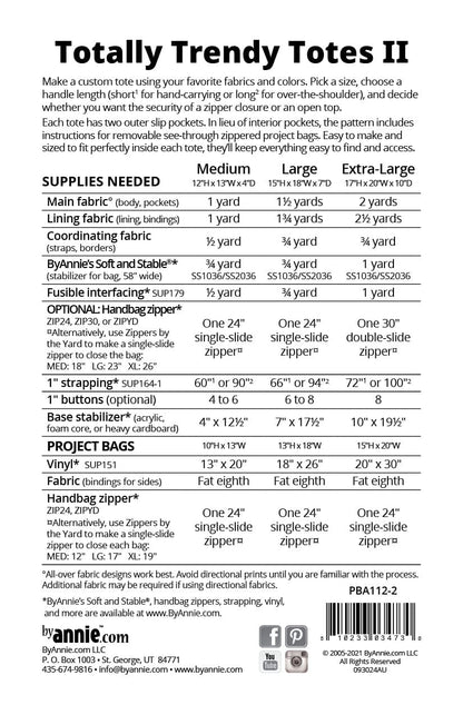 Totally Trendy Totes II - By Annie - Printed Bag Pattern - PBA112-2