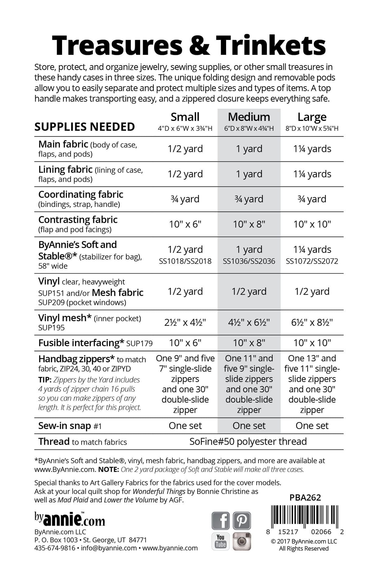 Treasures and Trinkets - By Annie - Printed Bag Pattern - PBA262