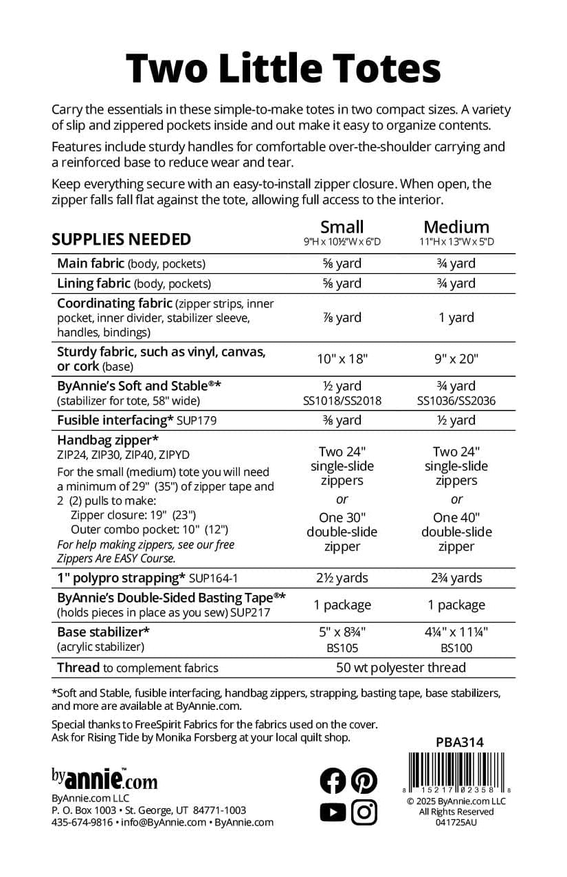 Two Little Totes - Patterns by Annie - Paper Pattern - PBA314