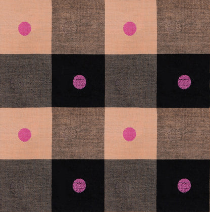 Bold peach, taupe, and black plaid with magenta pink polka dots. Moda's Warp Weft Daisy Days by Ruby Star Society's Alexia Abegg cotton quilting fabric.
