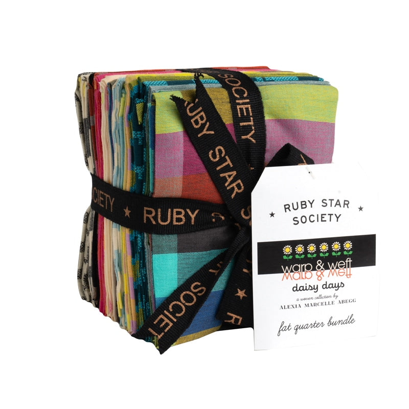 Moda's Warp Weft Daisy Days Fat Quarter Bundle by Ruby Star Society's Alexia Abegg. 19 fat quarters of cotton quilting fabric, 18 in x 21 in.