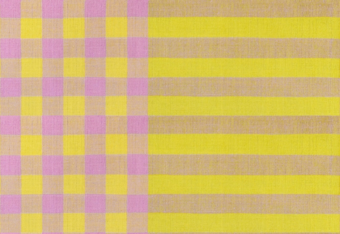 Moda's pink and yellow checkerboard and stripes Warp Weft Daisy Days by Ruby Star Society's Alexia Abegg cotton quilting fabric.
