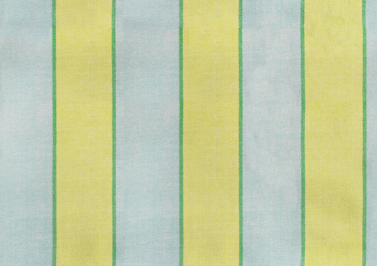 Moda's aqua and pistachio vertical stripes cotton quilting fabric from Warp Weft Daisy Days by Ruby Star Society's Alexia Abegg, featuring thin bright green lines.