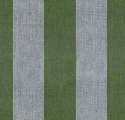 Broad vertical sprout green and light gray stripes. Moda's Warp Weft Daisy Days by Ruby Star Society's Alexia Abegg cotton quilting fabric.