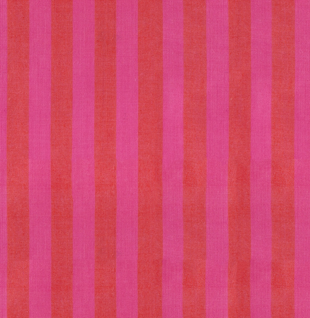 Moda's vivid pink and coral vertical stripes cotton quilting fabric from Warp Weft Daisy Days by Ruby Star Society's Alexia Abegg.