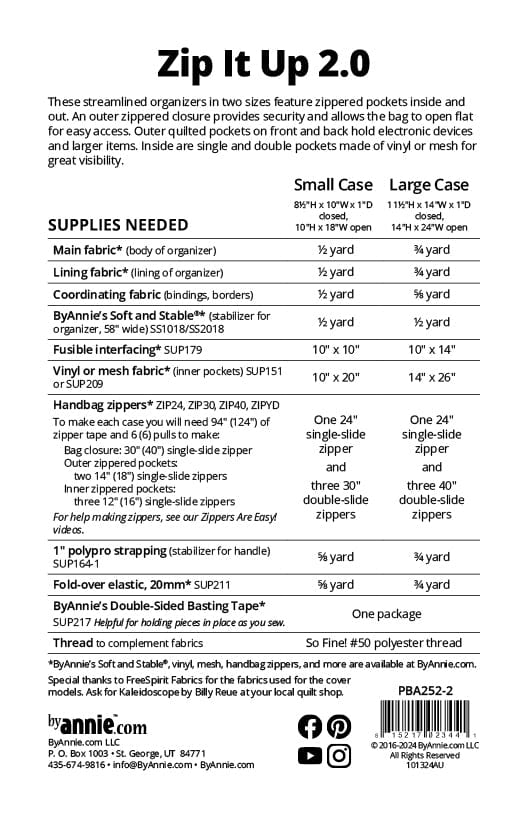 Zip It Up 2.0 Pattern - Pattern by By Annie - Paper Pattern - PBA252-2