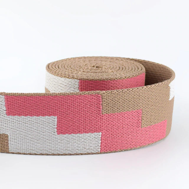 Embroidered Ribbon / Webbing - Offset Zag Pink - One Yard