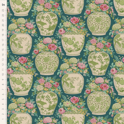 Chic Escape - Flowervase in Petrol - 100443 - Half Yard