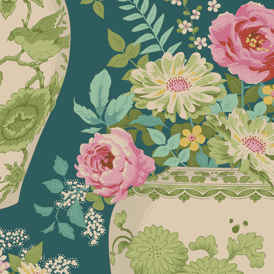 Chic Escape - Flowervase in Petrol - 100443 - Half Yard