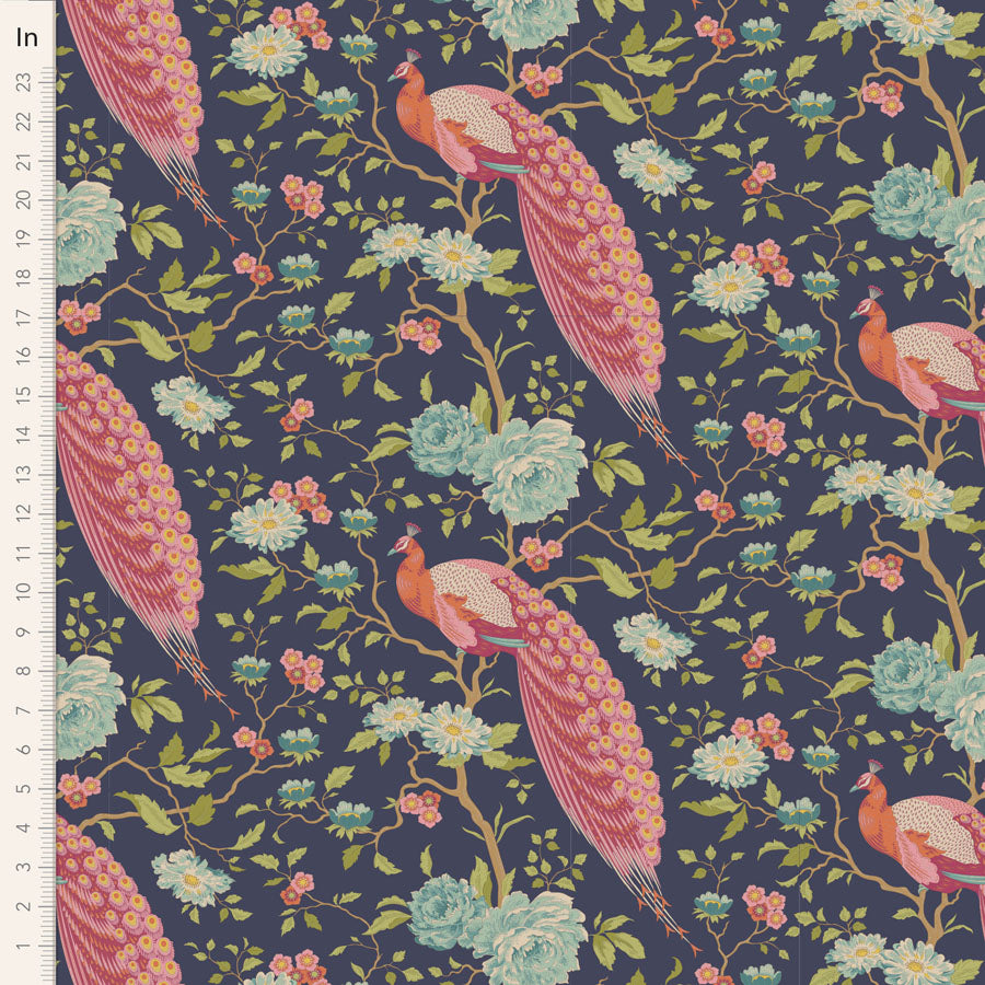 Chic Escape - Peacock Tree in Navy Blue - 100448 - Half Yard