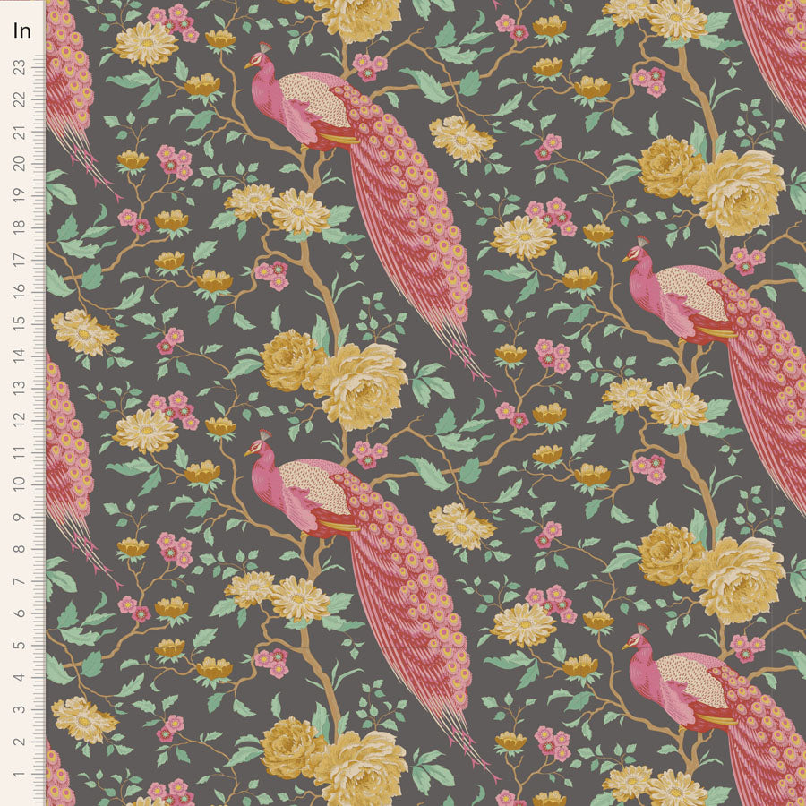 Chic Escape - Peacock Tree in Grey - 100455 - Half Yard