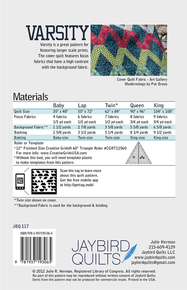 Varsity - Jaybird Quilts - Paper Pattern - JBQ 117