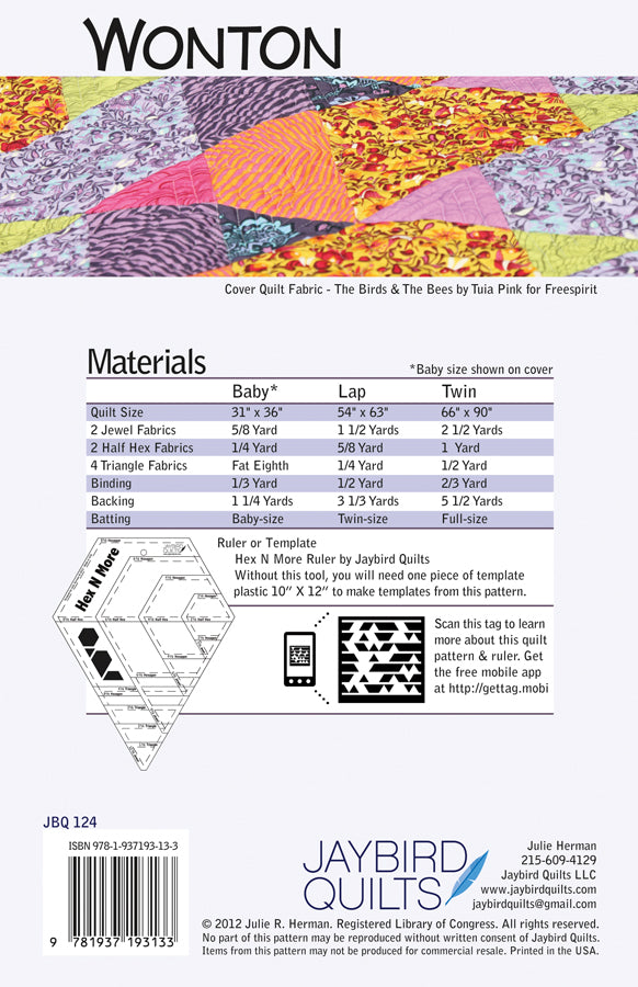 Wonton - Jaybird Quilts - Paper Pattern - JBQ 124