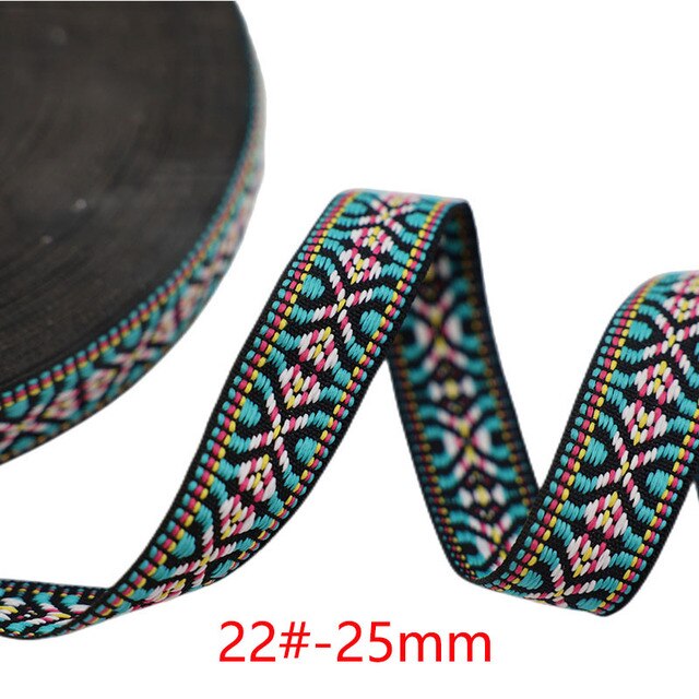 Embroidered Ribbon / Webbing - Teal Red White - One Yard