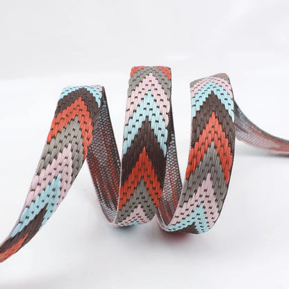 Embroidered Ribbon / Webbing - Gray Pink Chevron - One Yard
