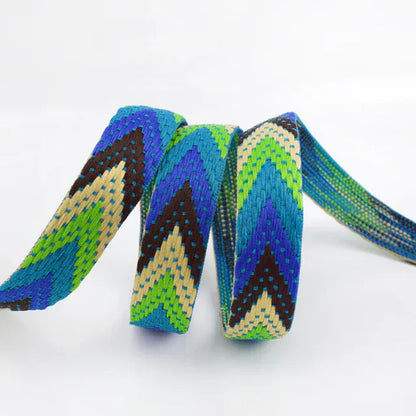 Embroidered Ribbon / Webbing - Blue Green Chevron - One Yard