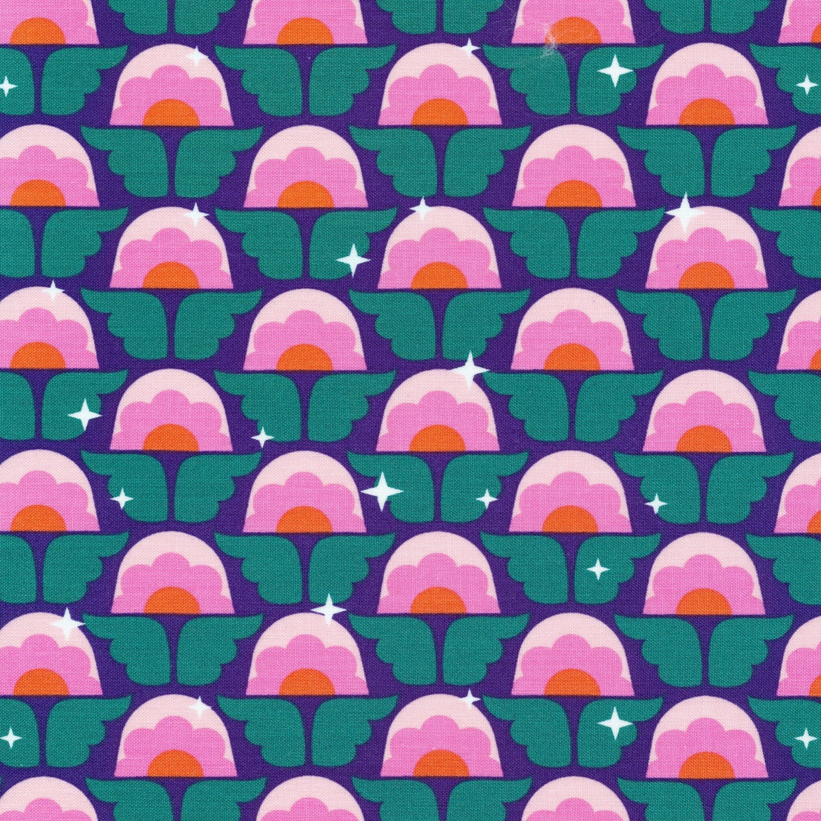 Cotton quilting fabric pattern called 'Sparkle Flower'. Part of the 'Stardust' fabric collection. Designed by Elizabeth Olwen for fabric company Cloud 9 Fabrics. SKU: 227170. 44-45 inch width.