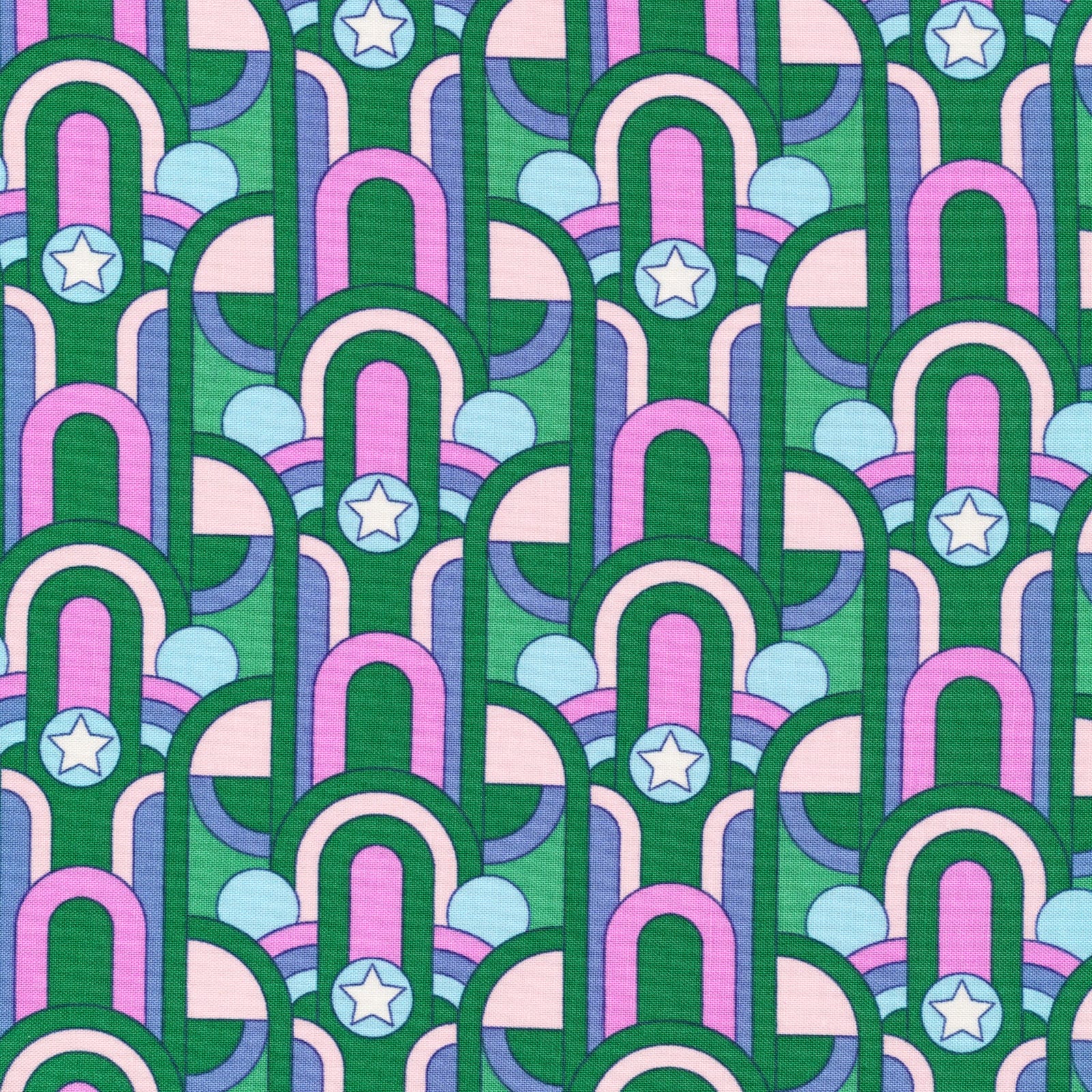 Cotton quilting fabric pattern called 'Cosmic Realm'. Part of the 'Stardust' fabric collection. Designed by Elizabeth Olwen for fabric company Cloud 9 Fabrics. SKU: 227173. 44-45 inch width.