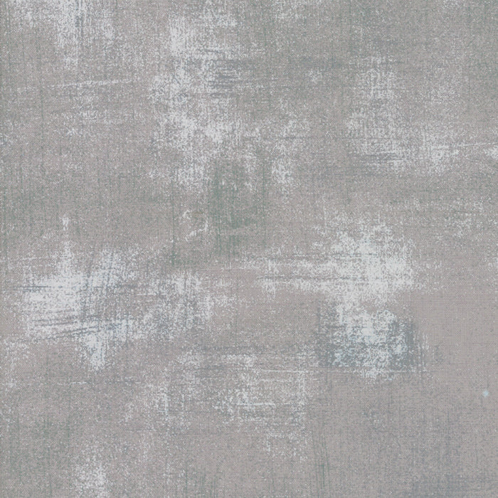 Cotton quilting fabric pattern called 'Grunge in Silver'. Part of the 'Grunge Basics' fabric collection. Designed by Basic Grey for fabric company Moda Fabrics. SKU: 30150 418. 44-45 inch width.