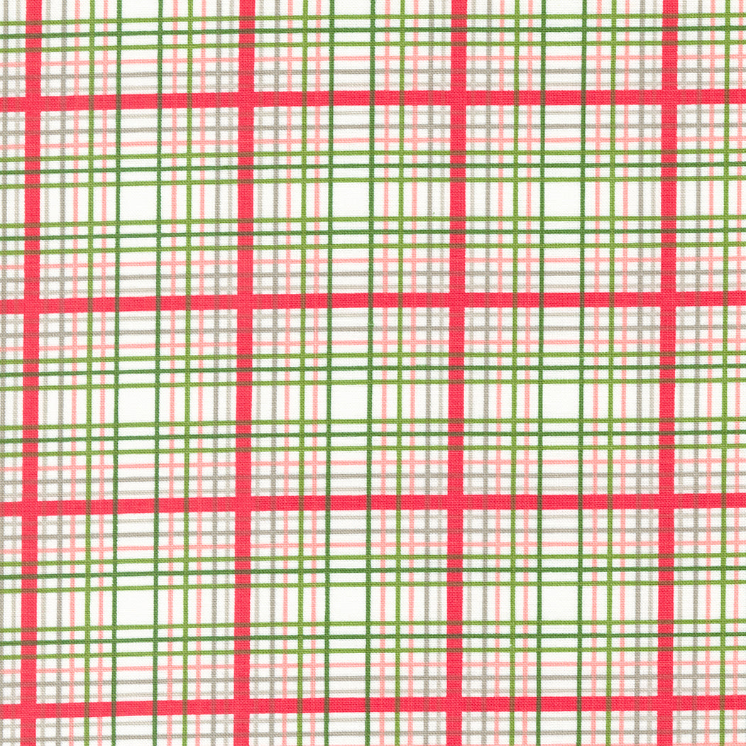 Cotton quilting fabric pattern called 'Plaid in Snow'. Part of the 'Favorite Things' fabric collection. Designed by Sherri & Chelsi for fabric company Moda Fabrics. SKU: 37653 11. 44-45 inch width.
